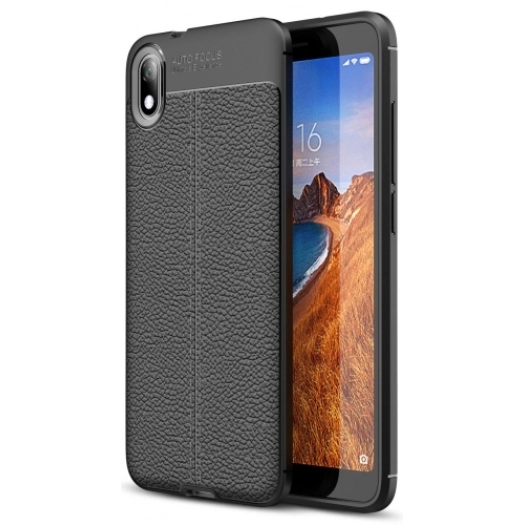 Xiaomi Redmi 7A Kılıf Deri Görünümlü Lüks Parmak İzi Bırakmaz Niss Silikon Kapak - Siyah