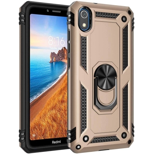 Xiaomi Redmi 7A Kılıf Silikon Zırhlı Standlı Yüzüklü Mıknatıslı Tank Kapak - Gold