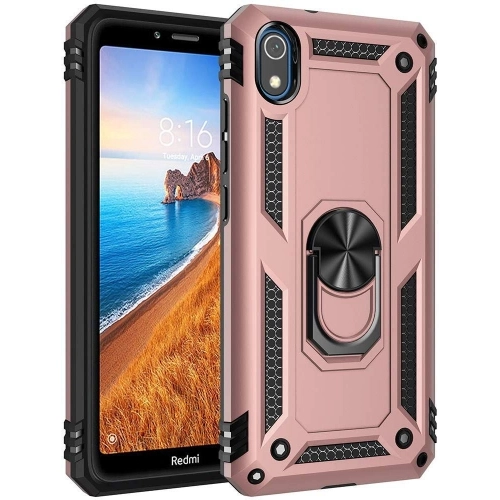 Xiaomi Redmi 7A Kılıf Silikon Zırhlı Standlı Yüzüklü Mıknatıslı Tank Kapak - Rose Gold