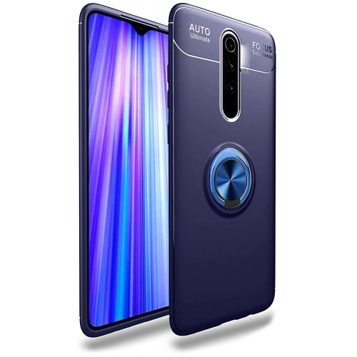 Xiaomi Redmi 8 Kılıf Renkli Silikon Yüzüklü Standlı Auto Focus Ravel Kapak - Mavi