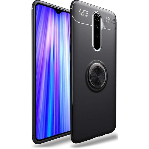 Xiaomi Redmi 8 Kılıf Renkli Silikon Yüzüklü Standlı Auto Focus Ravel Kapak - Siyah