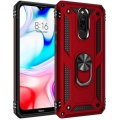 Xiaomi Redmi 8 Kılıf Silikon Zırhlı Standlı Yüzüklü Mıknatıslı Tank Kapak - Kırmızı