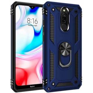 Xiaomi Redmi 8 Kılıf Silikon Zırhlı Standlı Yüzüklü Mıknatıslı Tank Kapak - Lacivert