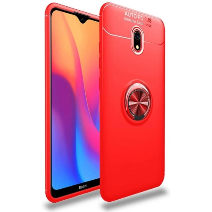 Xiaomi Redmi 8A Kılıf Renkli Silikon Yüzüklü Standlı Auto Focus Ravel Kapak - Kırmızı