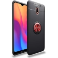 Xiaomi Redmi 8A Kılıf Renkli Silikon Yüzüklü Standlı Auto Focus Ravel Kapak - Kırmızı - Siyah