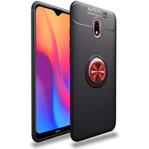 Xiaomi Redmi 8A Kılıf Renkli Silikon Yüzüklü Standlı Auto Focus Ravel Kapak - Kırmızı - Siyah