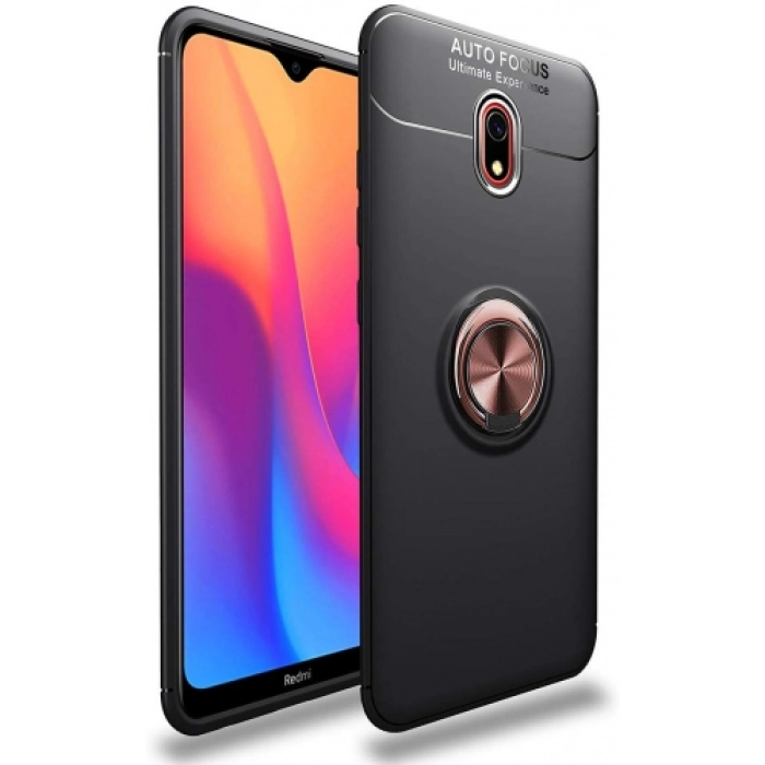 Xiaomi Redmi 8A Kılıf Renkli Silikon Yüzüklü Standlı Auto Focus Ravel Kapak - Rose Gold