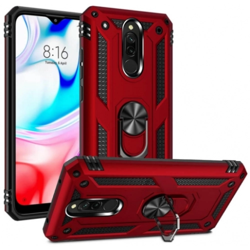 Xiaomi Redmi 8A Kılıf Silikon Zırhlı Standlı Yüzüklü Mıknatıslı Tank Kapak - Siyah