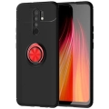 Xiaomi Redmi 9 Kılıf Renkli Silikon Yüzüklü Standlı Auto Focus Ravel Kapak - Kırmızı - Siyah