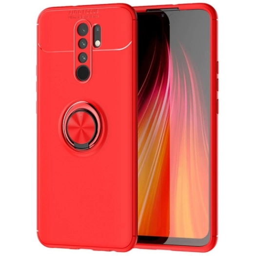 Xiaomi Redmi 9 Kılıf Renkli Silikon Yüzüklü Standlı Auto Focus Ravel Kapak - Kırmızı