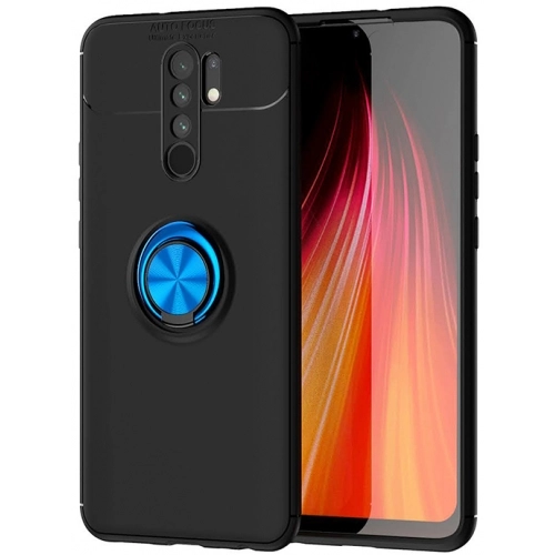 Xiaomi Redmi 9 Kılıf Renkli Silikon Yüzüklü Standlı Auto Focus Ravel Kapak - Mavi - Siyah