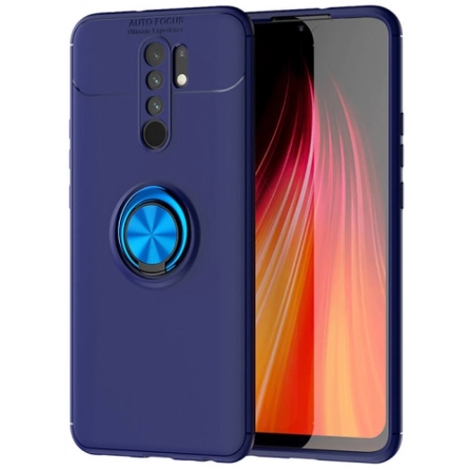 Xiaomi Redmi 9 Kılıf Renkli Silikon Yüzüklü Standlı Auto Focus Ravel Kapak - Mavi