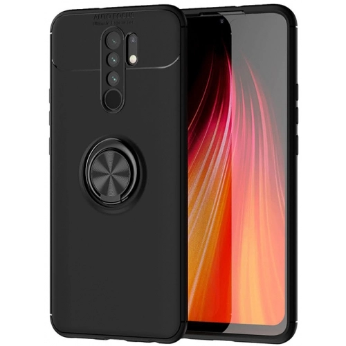 Xiaomi Redmi 9 Kılıf Renkli Silikon Yüzüklü Standlı Auto Focus Ravel Kapak - Siyah