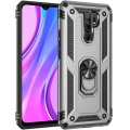 Xiaomi Redmi 9 Kılıf Silikon Zırhlı Standlı Yüzüklü Mıknatıslı Tank Kapak - Gümüş