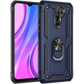 Xiaomi Redmi 9 Kılıf Silikon Zırhlı Standlı Yüzüklü Mıknatıslı Tank Kapak - Lacivert