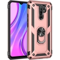 Xiaomi Redmi 9 Kılıf Silikon Zırhlı Standlı Yüzüklü Mıknatıslı Tank Kapak - Rose Gold