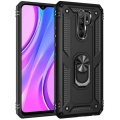 Xiaomi Redmi 9 Kılıf Silikon Zırhlı Standlı Yüzüklü Mıknatıslı Tank Kapak - Siyah