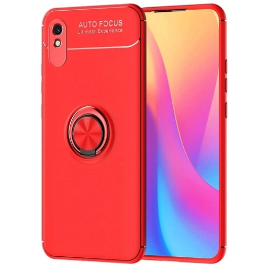 Xiaomi Redmi 9A Kılıf Renkli Silikon Yüzüklü Standlı Auto Focus Ravel Kapak - Kırmızı