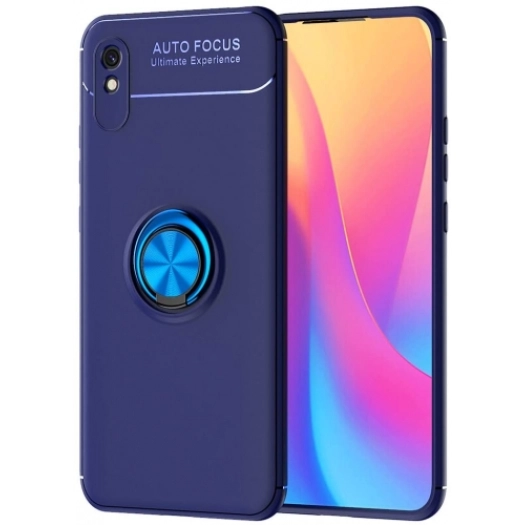 Xiaomi Redmi 9A Kılıf Renkli Silikon Yüzüklü Standlı Auto Focus Ravel Kapak - Mavi