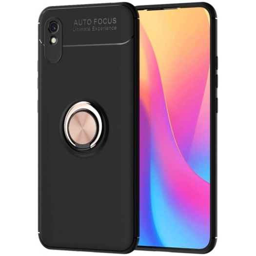 Xiaomi Redmi 9A Kılıf Renkli Silikon Yüzüklü Standlı Auto Focus Ravel Kapak - Rose Gold