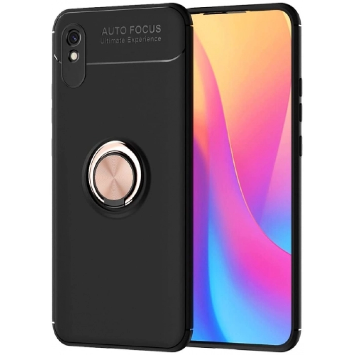 Xiaomi Redmi 9A Kılıf Renkli Silikon Yüzüklü Standlı Auto Focus Ravel Kapak - Rose Gold