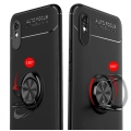Xiaomi Redmi 9A Kılıf Renkli Silikon Yüzüklü Standlı Auto Focus Ravel Kapak - Siyah