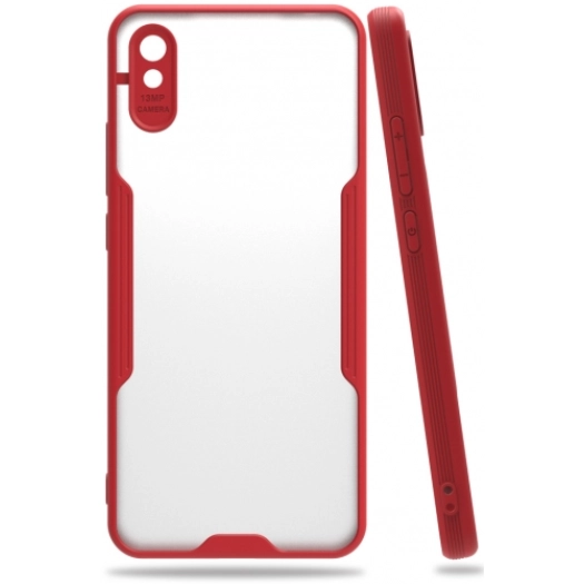 Xiaomi Redmi 9A Kılıf Renkli Silikon Kamera Lens Korumalı Şeffaf Parfe Kapak - Kırmızı