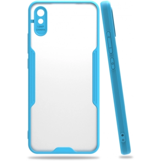 Xiaomi Redmi 9A Kılıf Renkli Silikon Kamera Lens Korumalı Şeffaf Parfe Kapak - Mavi