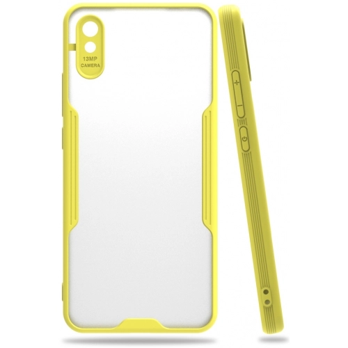 Xiaomi Redmi 9A Kılıf Renkli Silikon Kamera Lens Korumalı Şeffaf Parfe Kapak - Sarı