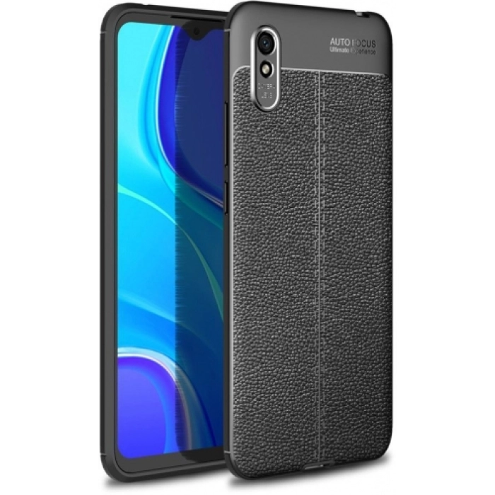 Xiaomi Redmi 9A Kılıf Deri Görünümlü Lüks Parmak İzi Bırakmaz Niss Silikon Kapak - Siyah