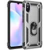 Xiaomi Redmi 9A Kılıf Silikon Zırhlı Standlı Yüzüklü Mıknatıslı Tank Kapak - Gümüş
