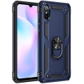 Xiaomi Redmi 9A Kılıf Silikon Zırhlı Standlı Yüzüklü Mıknatıslı Tank Kapak - Lacivert