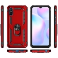 Xiaomi Redmi 9A Kılıf Silikon Zırhlı Standlı Yüzüklü Mıknatıslı Tank Kapak - Siyah