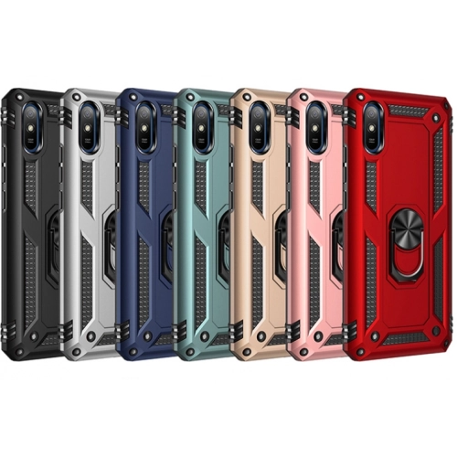 Xiaomi Redmi 9A Kılıf Silikon Zırhlı Standlı Yüzüklü Mıknatıslı Tank Kapak - Siyah