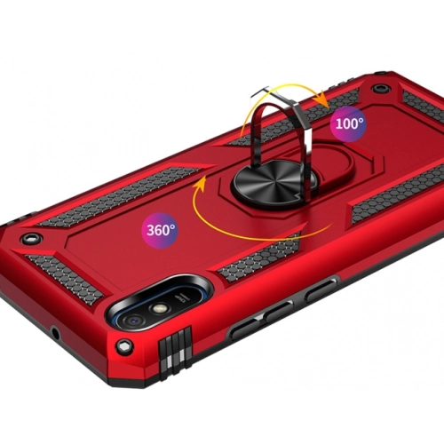 Xiaomi Redmi 9A Kılıf Silikon Zırhlı Standlı Yüzüklü Mıknatıslı Tank Kapak - Siyah