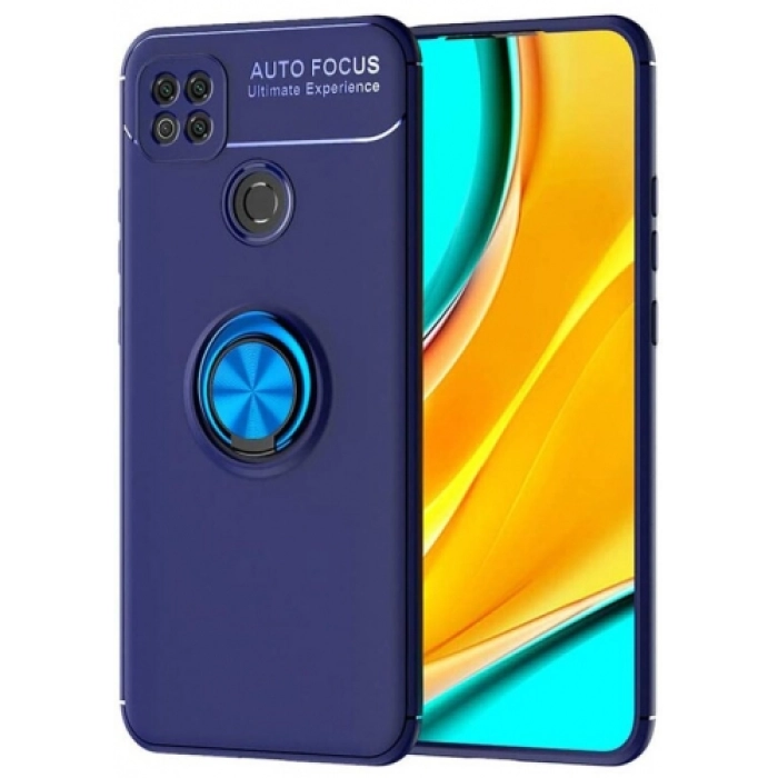 Xiaomi Redmi 9C Kılıf Renkli Silikon Yüzüklü Standlı Auto Focus Ravel Kapak - Mavi