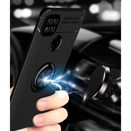 Xiaomi Redmi 9C Kılıf Renkli Silikon Yüzüklü Standlı Auto Focus Ravel Kapak - Siyah