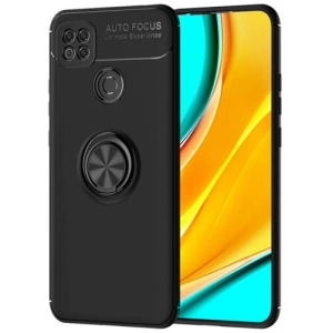 Xiaomi Redmi 9C Kılıf Renkli Silikon Yüzüklü Standlı Auto Focus Ravel Kapak - Siyah
