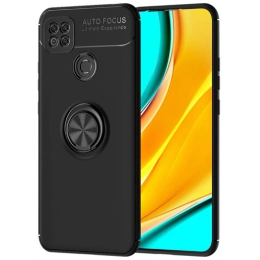 Xiaomi Redmi 9C Kılıf Renkli Silikon Yüzüklü Standlı Auto Focus Ravel Kapak - Siyah