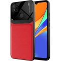 Xiaomi Redmi 9C Kılıf Deri Görünümlü Emiks Kapak - Kırmızı