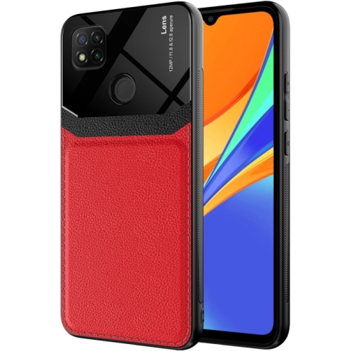 Xiaomi Redmi 9C Kılıf Deri Görünümlü Emiks Kapak - Kırmızı