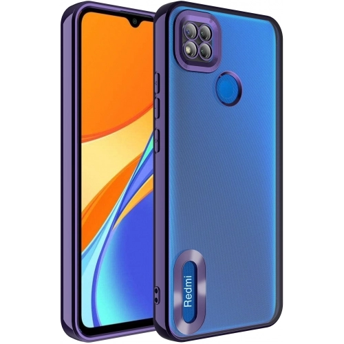 Xiaomi Redmi 9C Kılıf Kamera Lens Korumalı Şeffaf Renkli Logo Gösteren Parlak Kapak - Koyu Mor