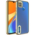 Xiaomi Redmi 9C Kılıf Kamera Lens Korumalı Şeffaf Renkli Logo Gösteren Parlak Kapak - Gold