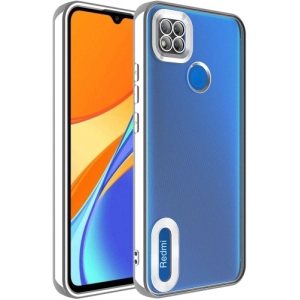 Xiaomi Redmi 9C Kılıf Kamera Lens Korumalı Şeffaf Renkli Logo Gösteren Parlak Kapak - Gümüş