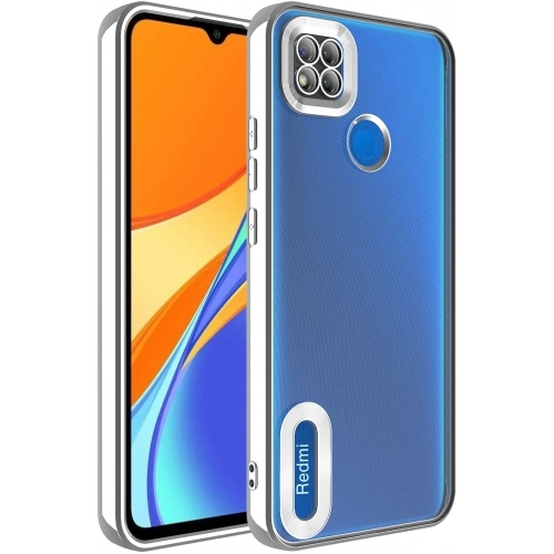 Xiaomi Redmi 9C Kılıf Kamera Lens Korumalı Şeffaf Renkli Logo Gösteren Parlak Kapak - Gümüş