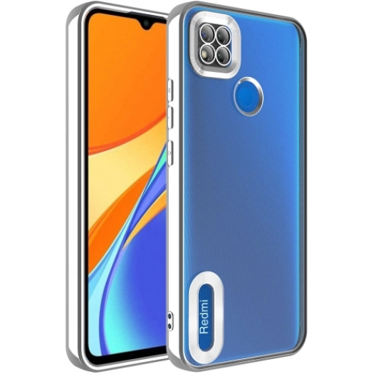 Xiaomi Redmi 9C Kılıf Kamera Lens Korumalı Şeffaf Renkli Logo Gösteren Parlak Kapak - Gümüş