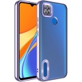 Xiaomi Redmi 9C Kılıf Kamera Lens Korumalı Şeffaf Renkli Logo Gösteren Parlak Kapak - Lila