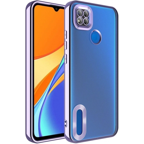 Xiaomi Redmi 9C Kılıf Kamera Lens Korumalı Şeffaf Renkli Logo Gösteren Parlak Kapak - Lila