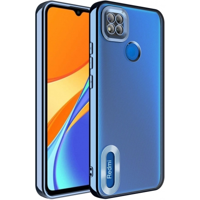 Xiaomi Redmi 9C Kılıf Kamera Lens Korumalı Şeffaf Renkli Logo Gösteren Parlak Kapak - Mavi