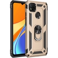 Xiaomi Redmi 9C Kılıf Silikon Zırhlı Standlı Yüzüklü Mıknatıslı Tank Kapak - Gold